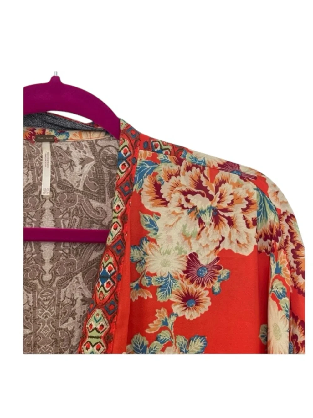Free People ✿ Wildflower Cinch Kimono Jacket ✿ Tangerine Floral Print ✿ XS S ✿